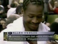 21年前的今天,艾弗森季后赛单场10抢断创造NBA历史纪录